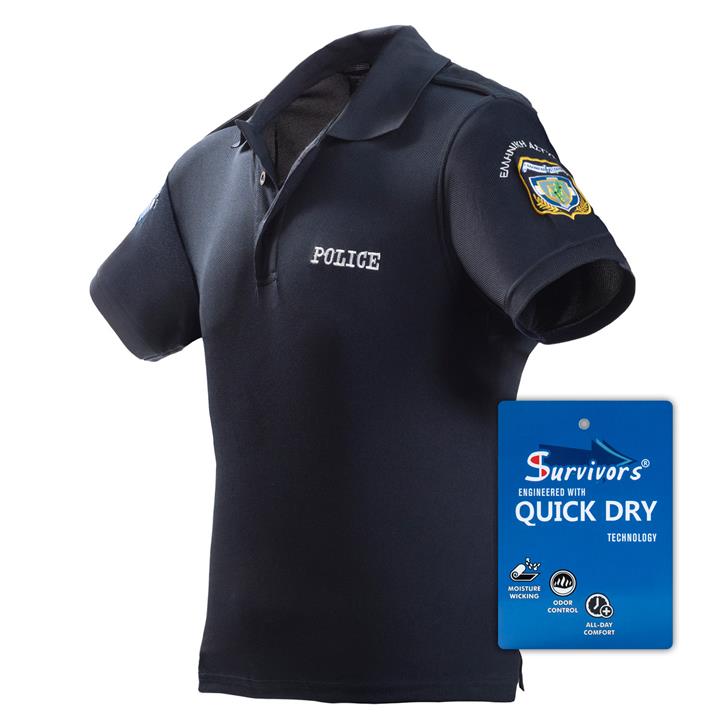 Μπλουζάκι Polo Quick Dry με κέντημα Survivors μονόχρωμο S-XXL Αστυνομίας