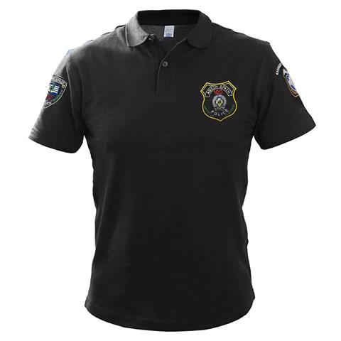 Μπλουζάκι Πόλο κοντομάνικο με κέντημα Άμεση Δράση μαύρο