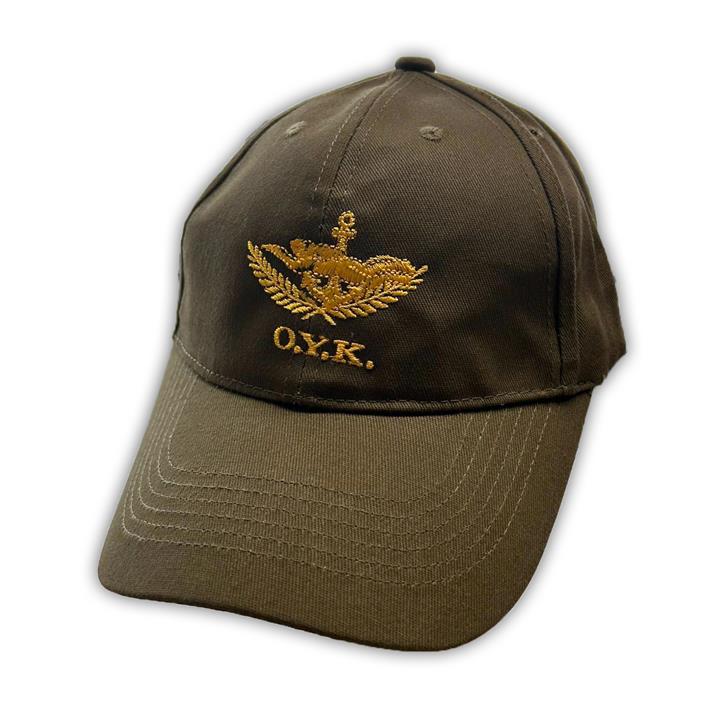 Καπέλο (Τζόκεϊ) Λαδί με κέντημα Ο.Υ.Κ.