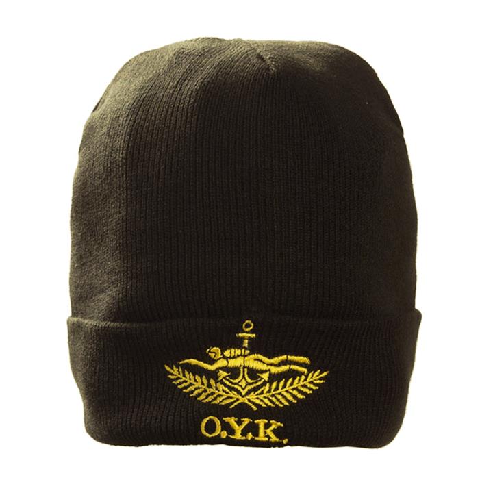 Σκούφος λαδί με κέντημα Ο.Υ.Κ.