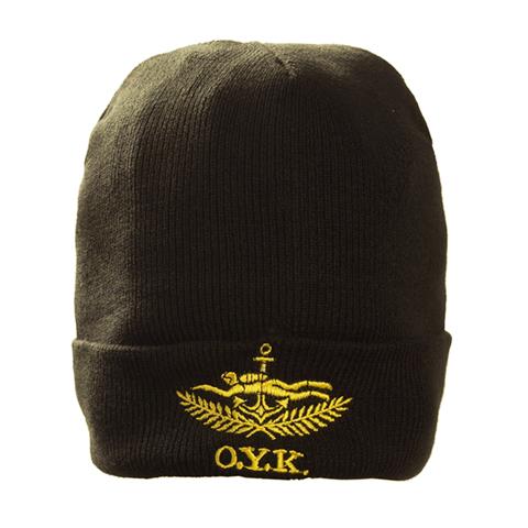 Σκούφος λαδί με κέντημα Ο.Υ.Κ.