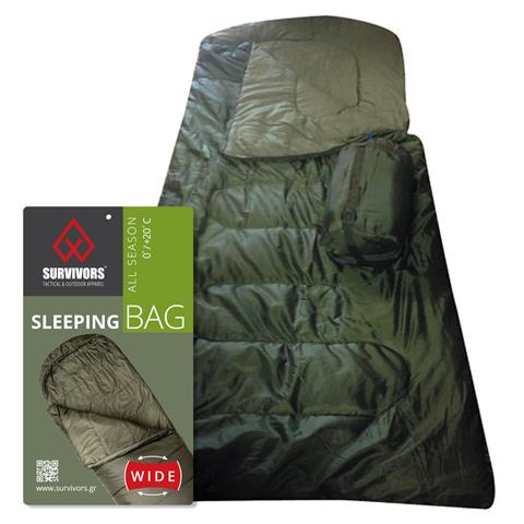 Υπνόσακος All Season φαρδύς 0/ 20 °C ( 200gr ) Survivors Λαδί