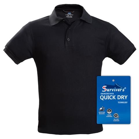 Μπλουζάκι Polo Quick Dry Survivors μονόχρωμο (με ή χωρίς επωμίδες) 3XL-4XL Μαύρο