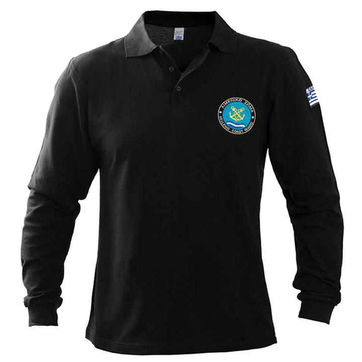 Μπλουζάκι ΠΟΛΟ μακρύ μανίκι με κέντημα Λιμενικού (Μαύρο)