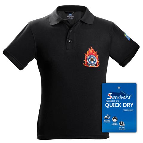 Μπλουζάκι Polo Quick Dry με κέντημα Survivors μονόχρωμο Μαύρο 3XL-4XL Πυροσβεστικής