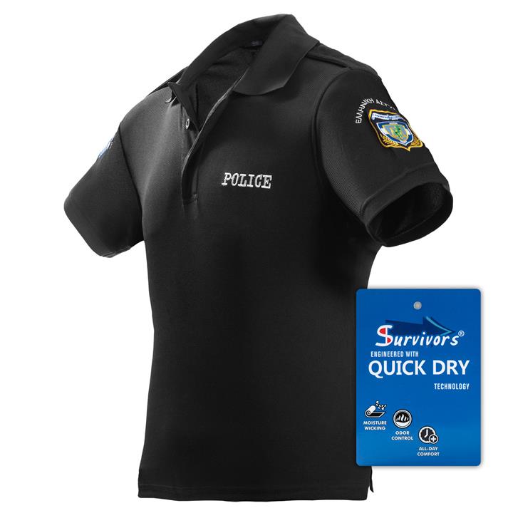 Μπλουζάκι Polo Quick Dry με κέντημα Survivors μονόχρωμο Αστυνομίας (Μαύρο)