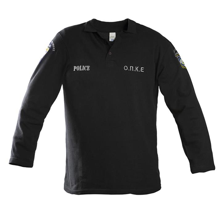 Μπλουζάκι ΠΟΛΟ μακρύ μανίκι με κέντημα (Ο.Π.Κ.Ε., Ε.Κ.Α.Μ.) μαύρο