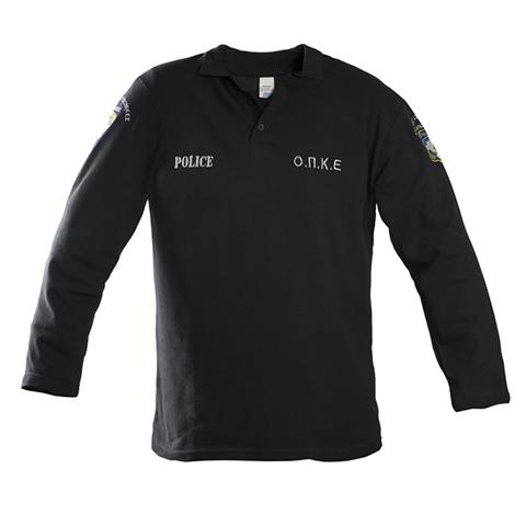 Μπλουζάκι ΠΟΛΟ μακρύ μανίκι με κέντημα (Ο.Π.Κ.Ε., Ε.Κ.Α.Μ.) μαύρο